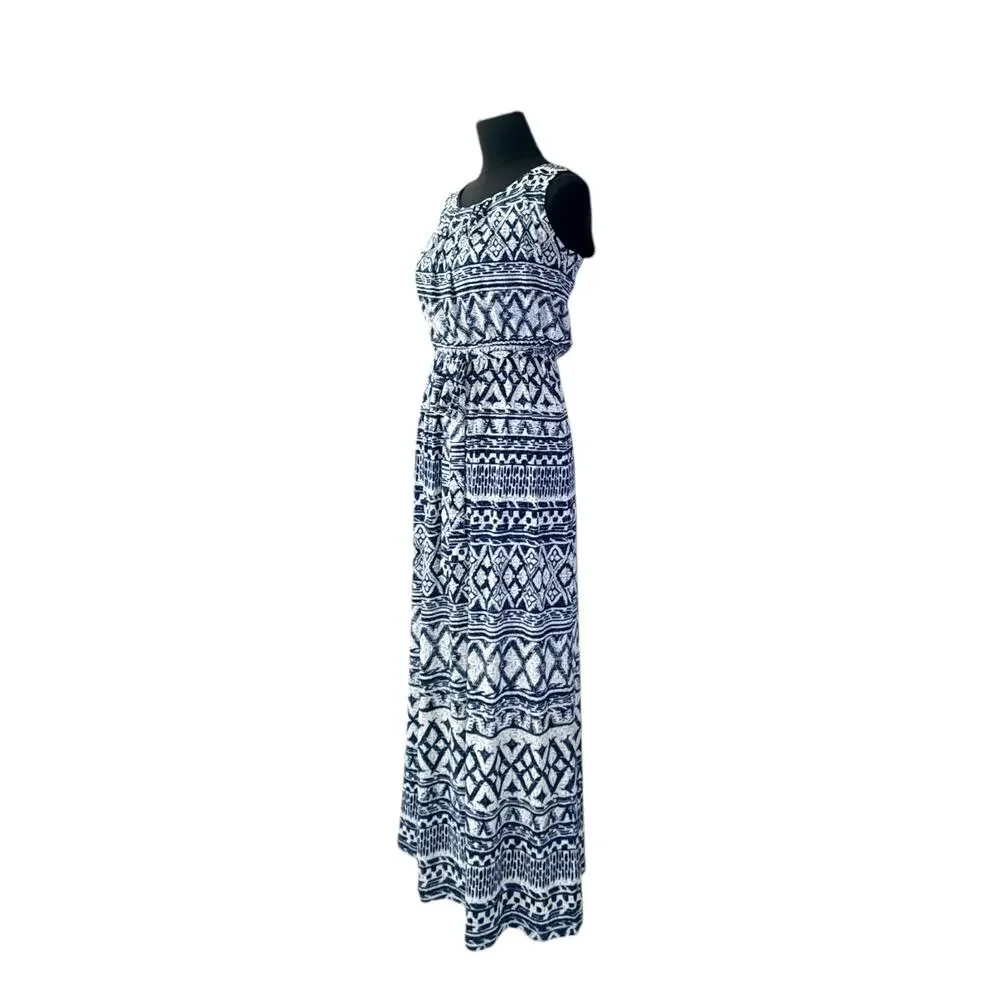 Enfocus Studio Blue Geometric Maxi Sheath Dress Size 10 - Picture 3 of 9